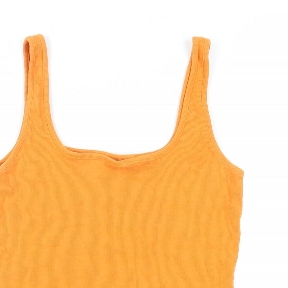 NEXT Womens Orange Cotton Basic Tank Size 12 Scoop Neck - Ribbed