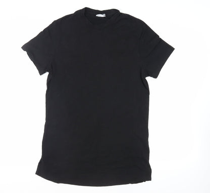 Additional front view of ASOS women’s black cotton basic t-shirt, size L, crew neck