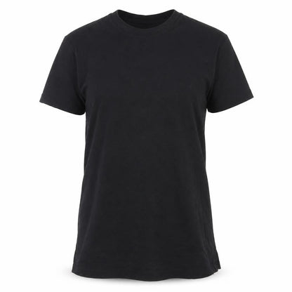 Front view of ASOS women’s black cotton basic t-shirt, size L, crew neck