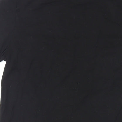 Brand and care label for ASOS women’s black cotton basic t-shirt, size L, crew neck