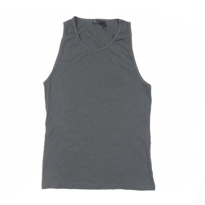 Additional front view of ASOS women’s grey cotton basic tank, size L, round neck - ribbed
