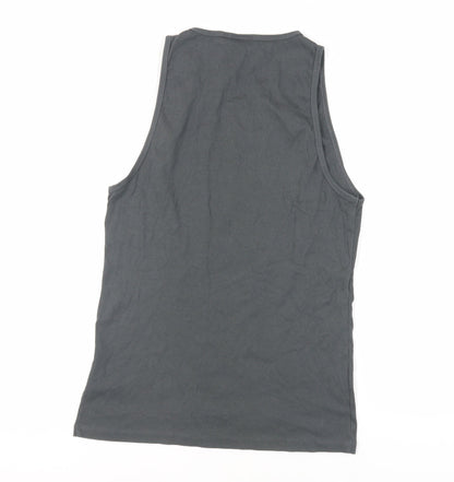 Back view of ASOS women’s grey cotton basic tank, size L, round neck - ribbed