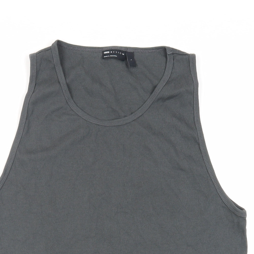 ASOS Womens Grey Cotton Basic Tank Size L Round Neck - Ribbed