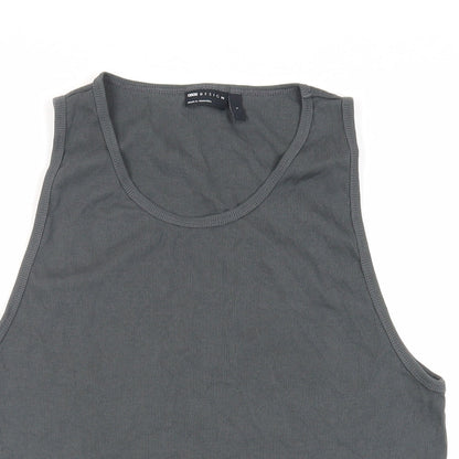Close-up detail of ASOS women’s grey cotton basic tank, size L, round neck - ribbed