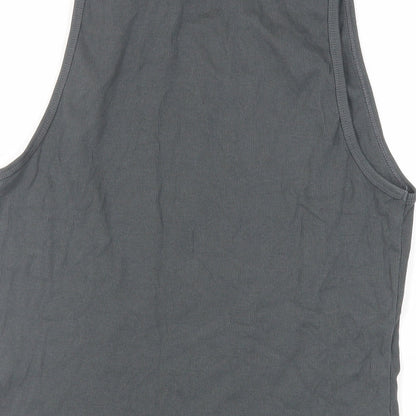 Brand and care label for ASOS women’s grey cotton basic tank, size L, round neck - ribbed