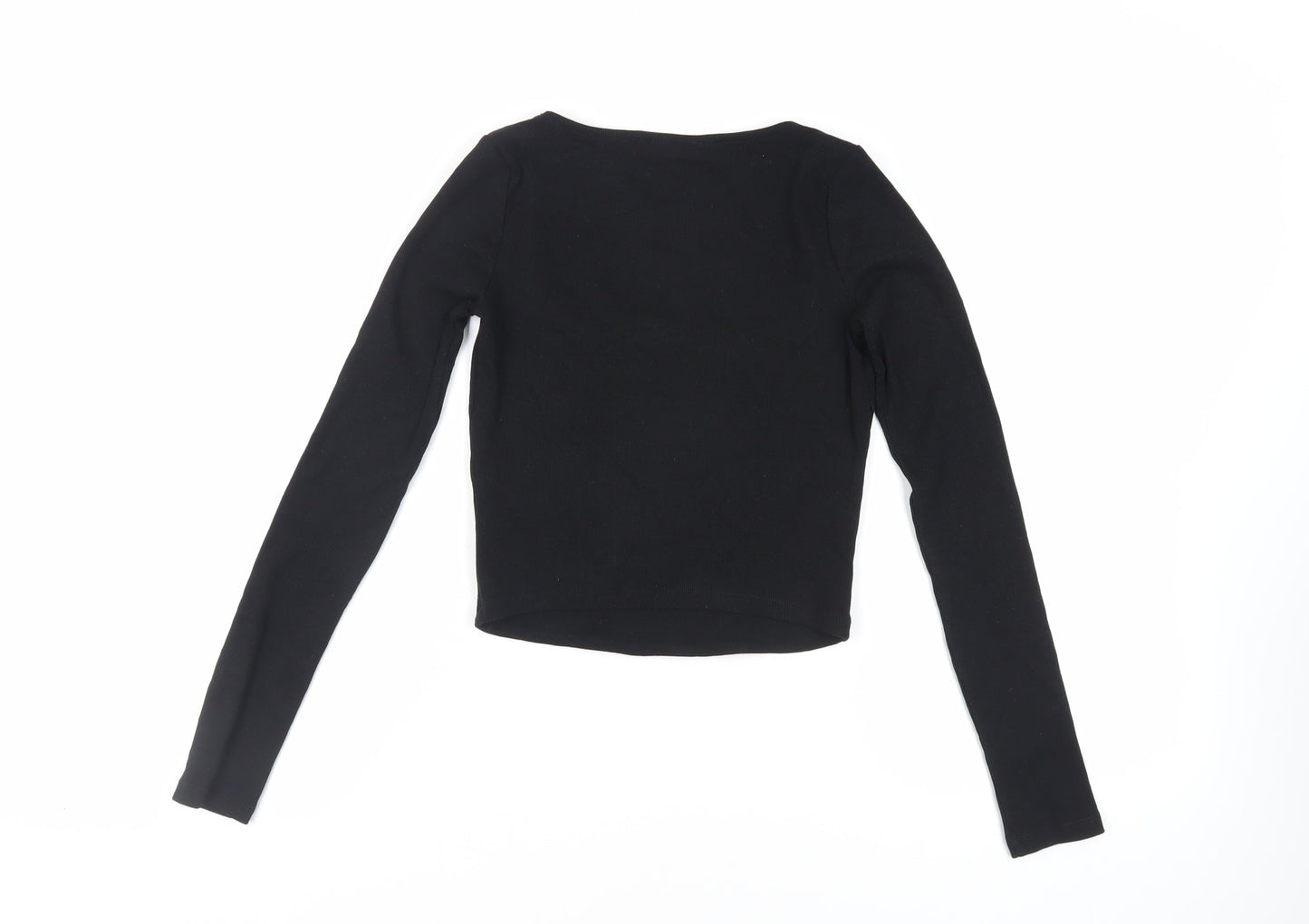 Zara Womens Black Cotton Cropped T-Shirt Size M Square Neck - Ribbed