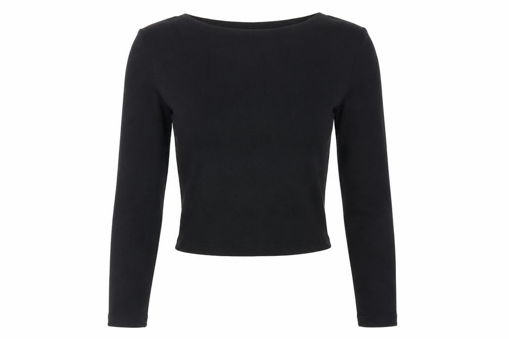 Zara Womens Black Cotton Cropped T-Shirt Size M Square Neck - Ribbed