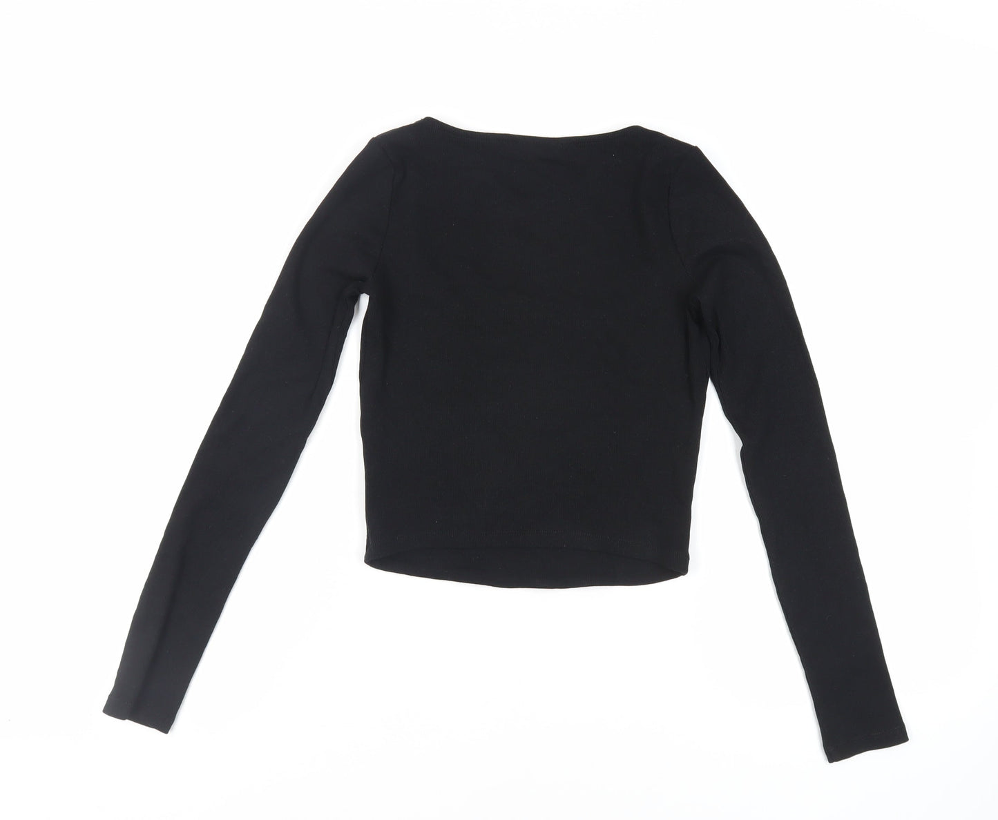 Zara Womens Black Cotton Cropped T-Shirt Size M Square Neck - Ribbed