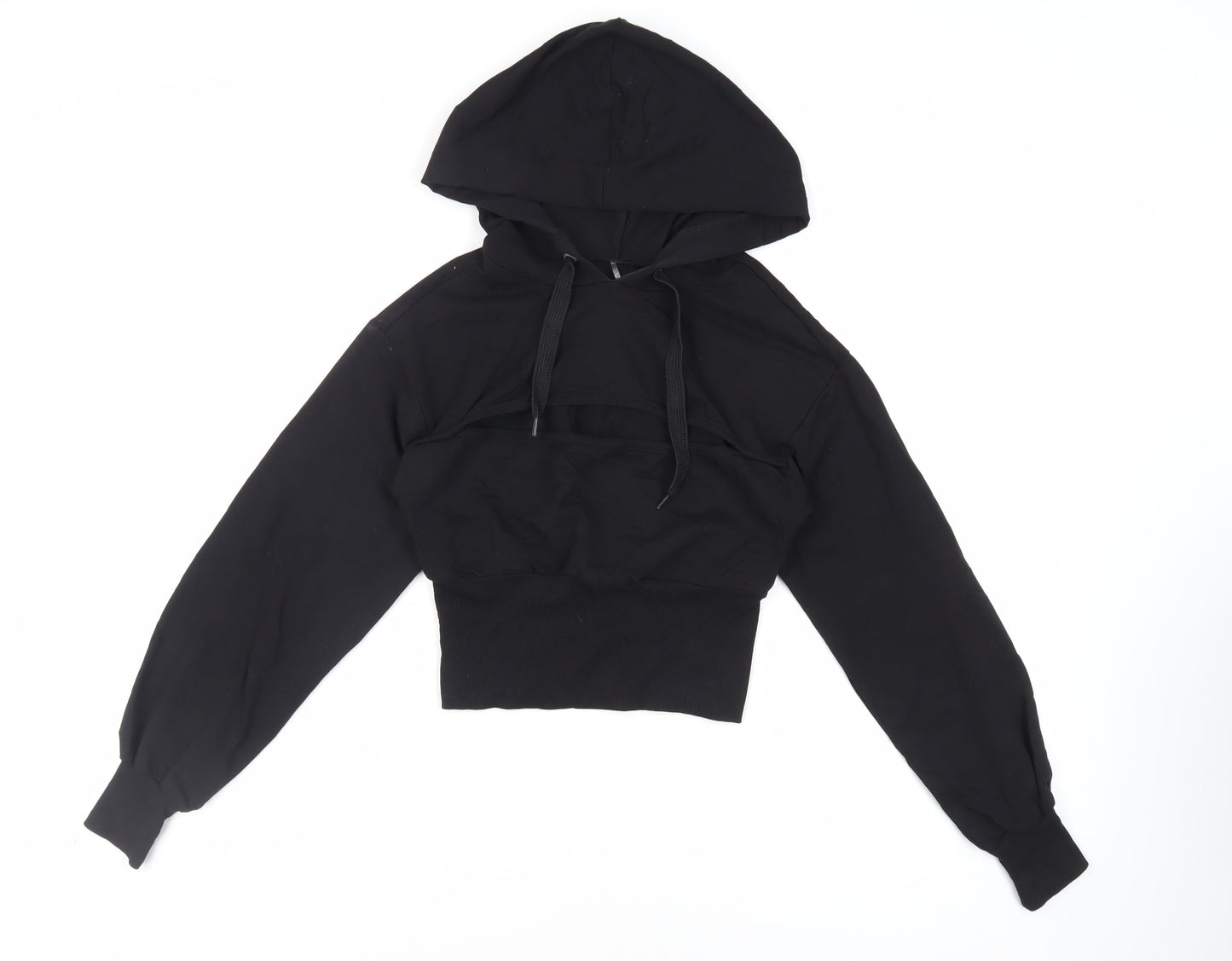 ASOS Womens Black Cotton Pullover Hoodie Size 8 Pullover - Cut Out Detail