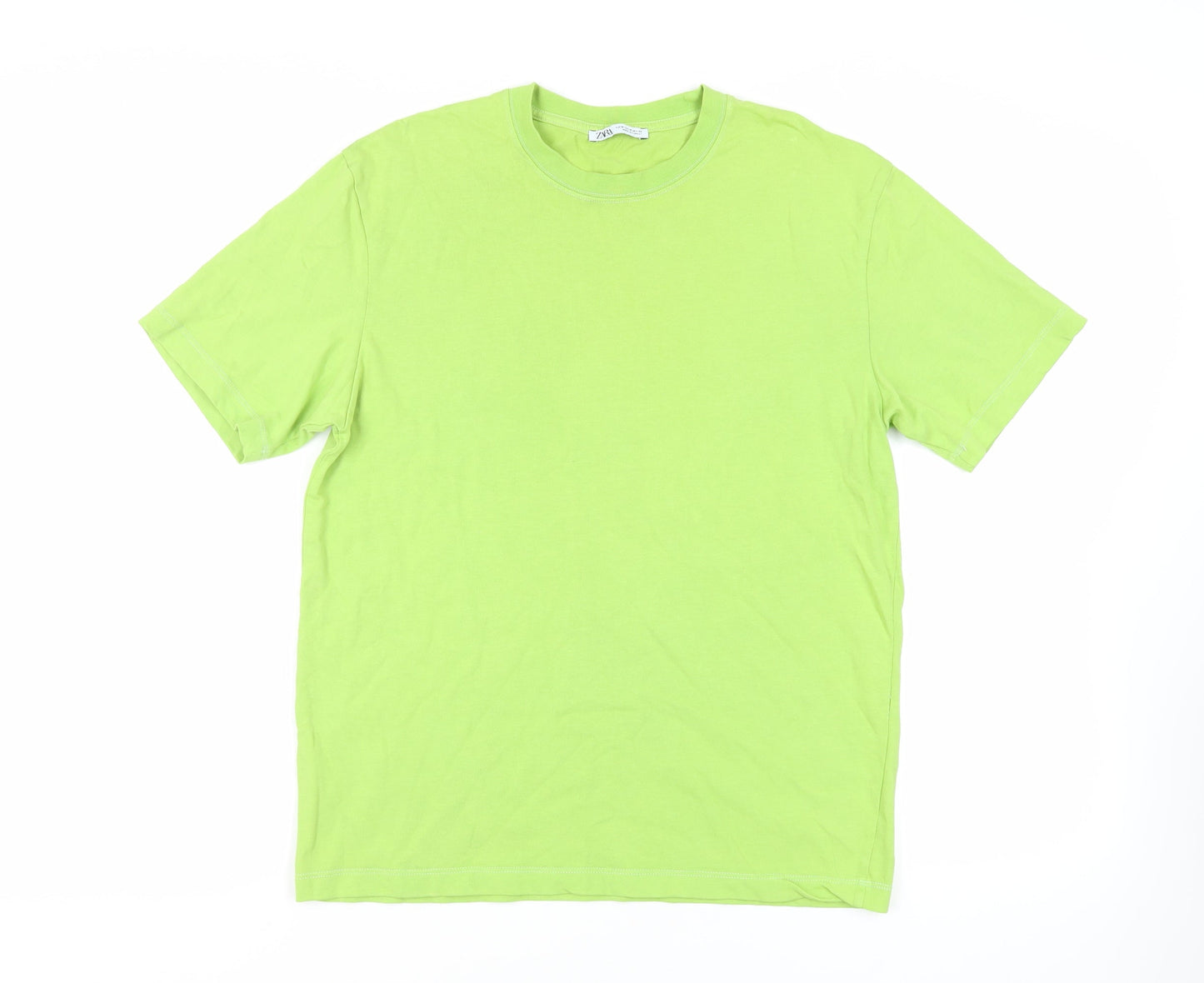 Zara Womens Green Cotton Basic T-Shirt Size M Crew Neck
