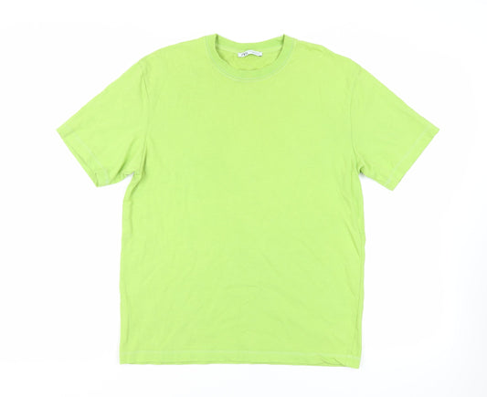 Zara Womens Green Cotton Basic T-Shirt Size M Crew Neck