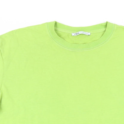 Zara Womens Green Cotton Basic T-Shirt Size M Crew Neck
