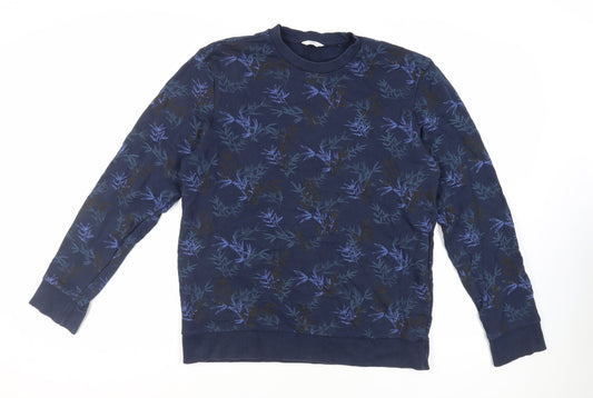 NEXT Mens Blue Floral Cotton Pullover Sweatshirt Size L