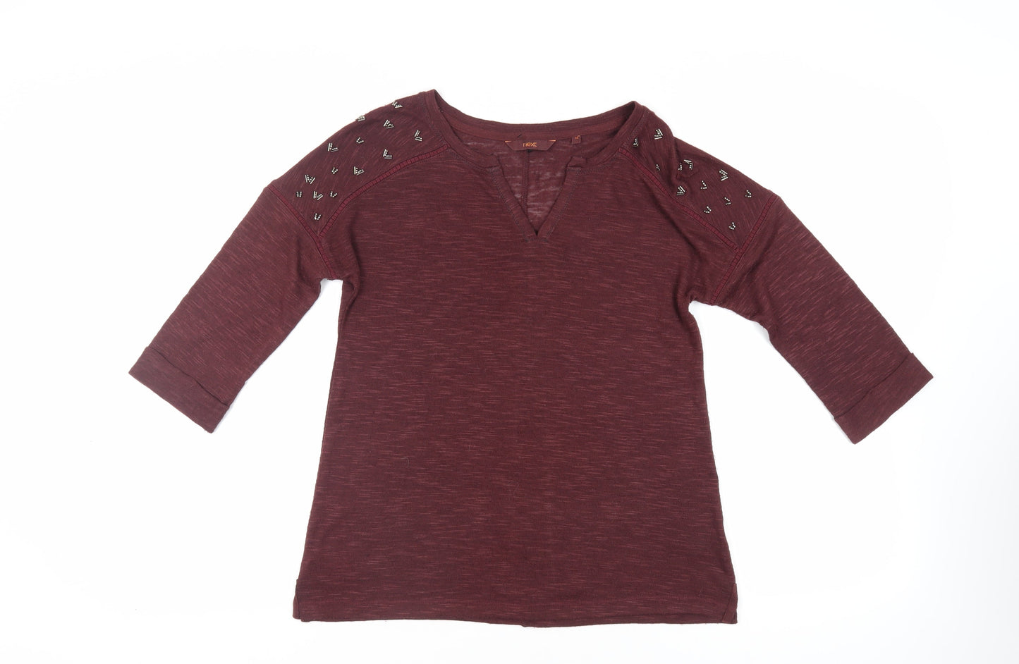 NEXT Womens Red Polyester Basic Blouse Size 12 V-Neck - Beaded