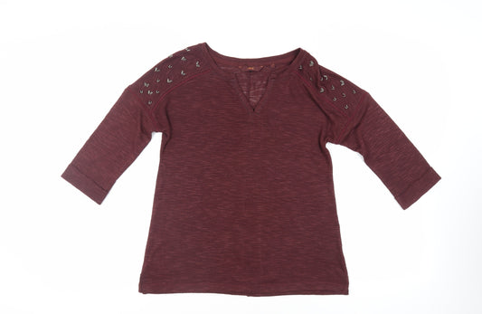 NEXT Womens Red Polyester Basic Blouse Size 12 V-Neck - Beaded