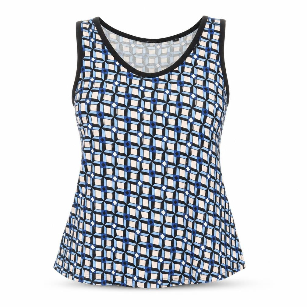 Dorothy Perkins Womens Blue Geometric Viscose Basic Tank Size 14 Scoop Neck