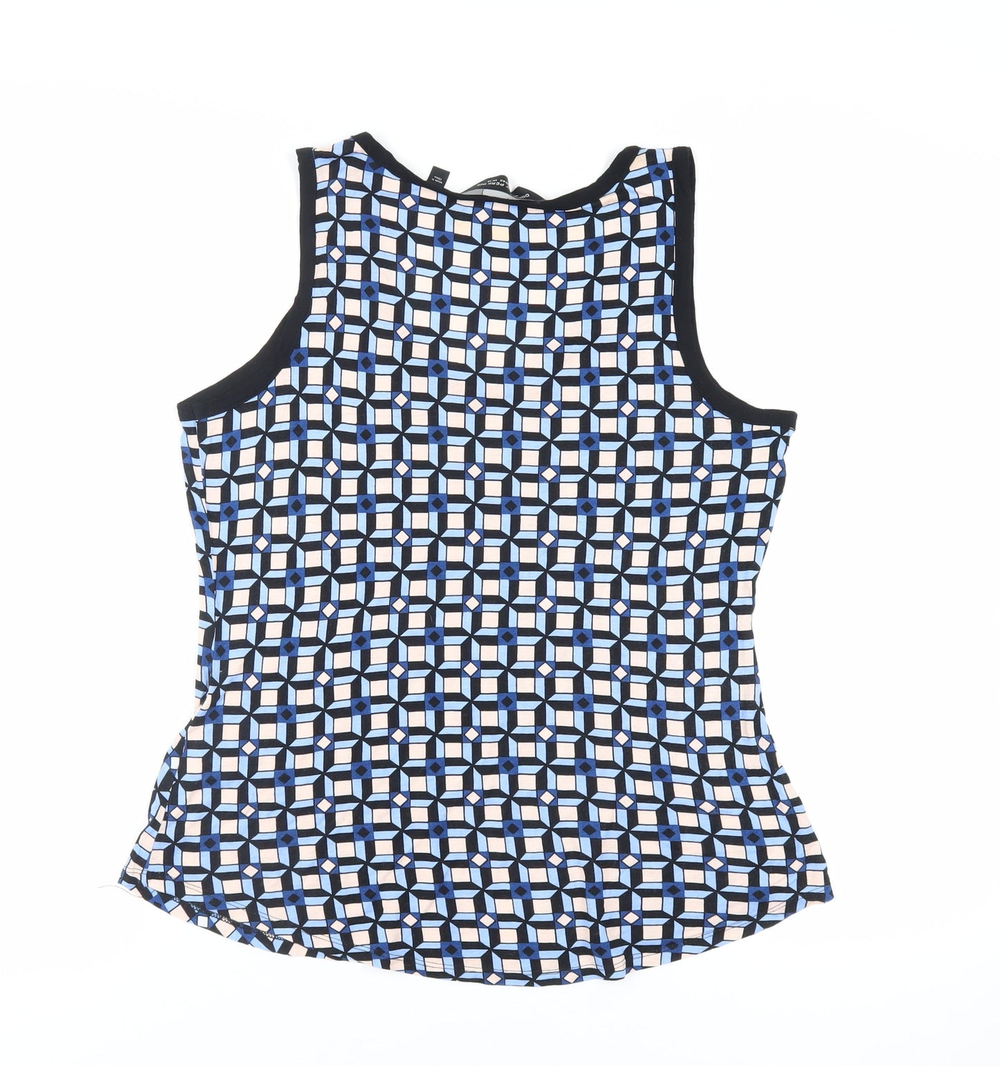 Dorothy Perkins Womens Blue Geometric Viscose Basic Tank Size 14 Scoop Neck