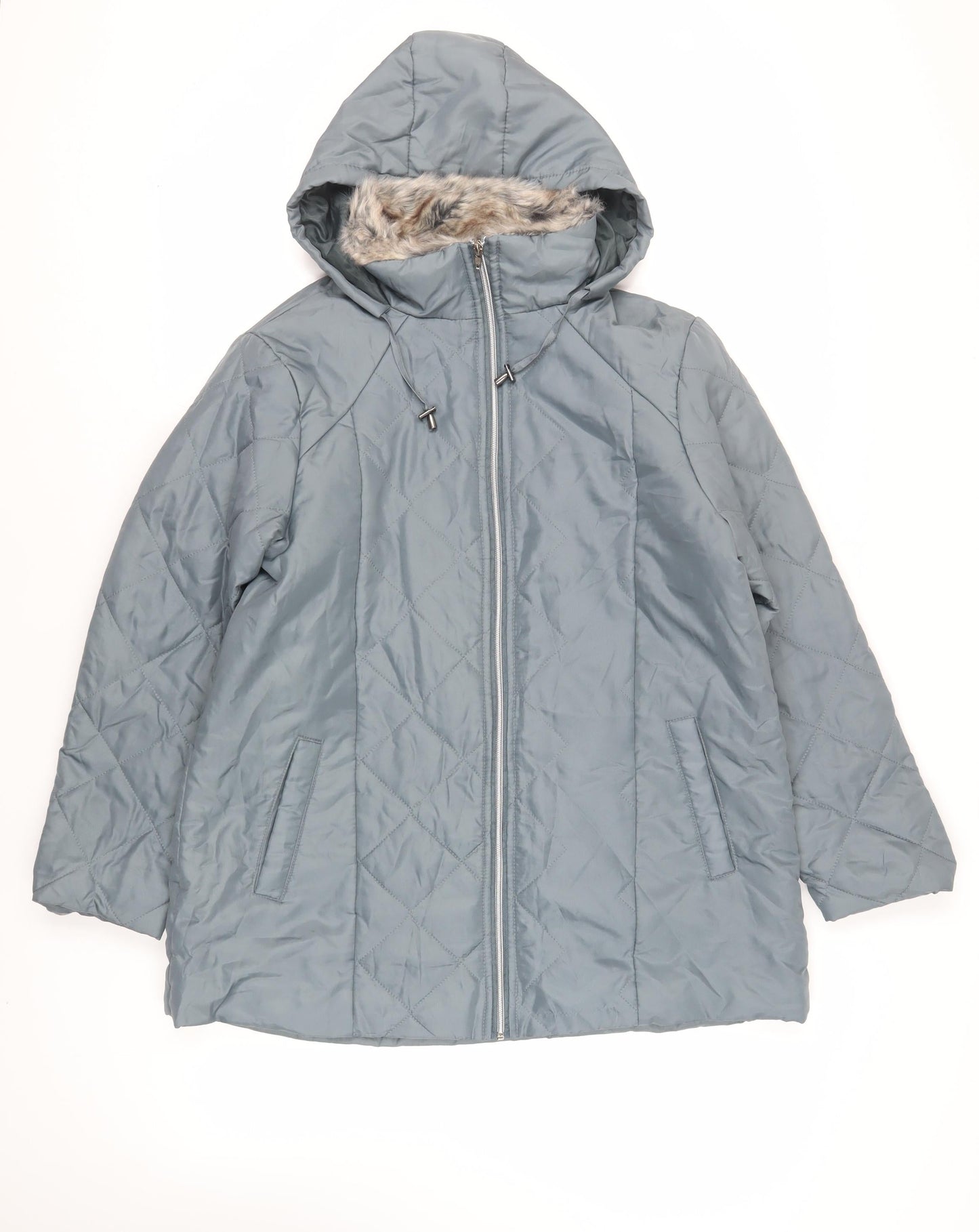 Anne De Lancay Womens Green Quilted Jacket Size M Zip - Hooded