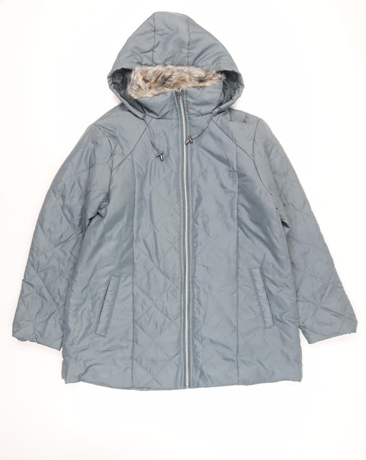 Anne De Lancay Womens Green Quilted Jacket Size M Zip - Hooded