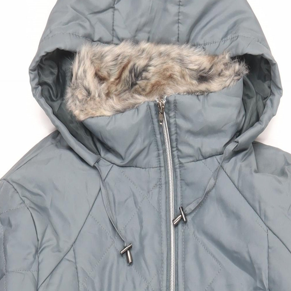 Anne De Lancay Womens Green Quilted Jacket Size M Zip - Hooded