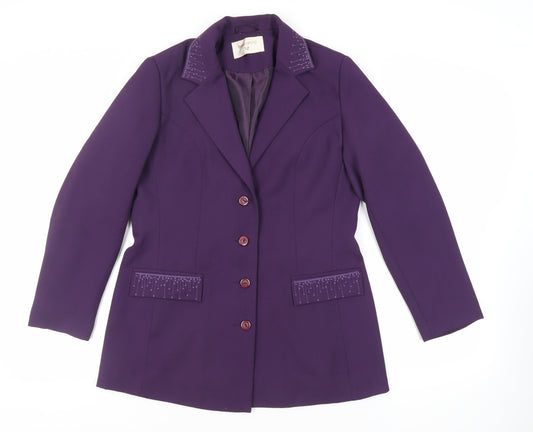 Bonmarché Womens Purple Jacket Blazer Size 12 Button - Embroidered
