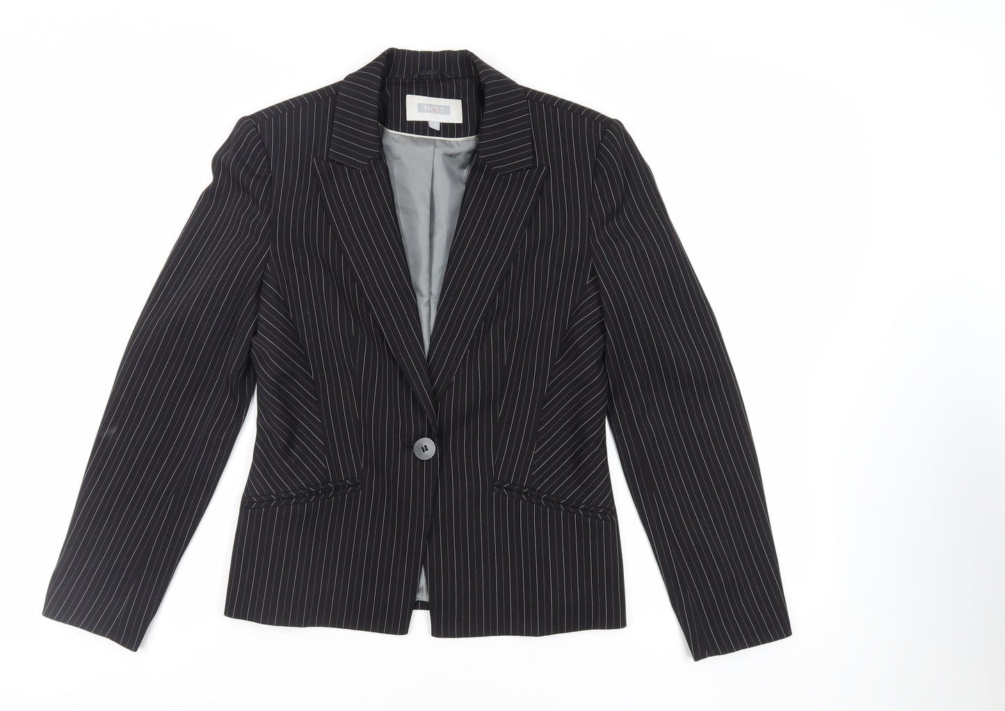 NEXT Womens Black Striped Jacket Blazer Size 10 Button