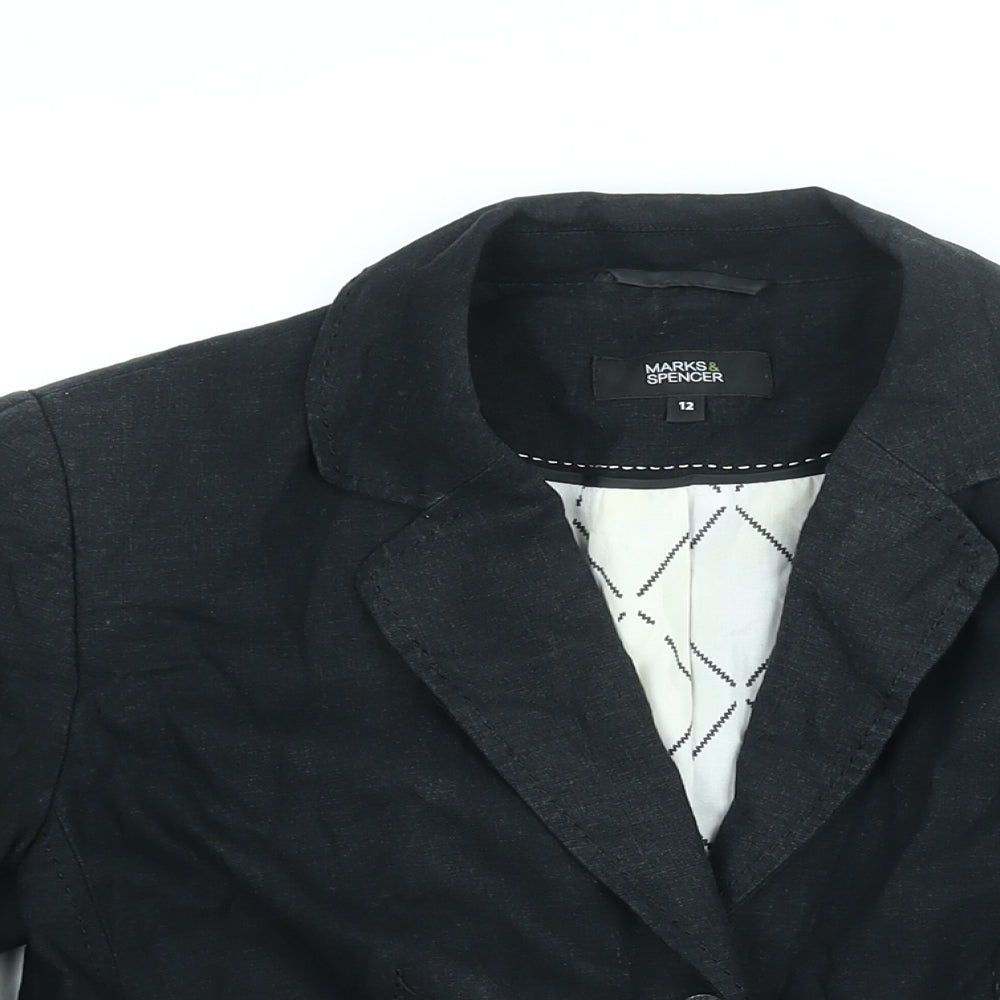 Marks and Spencer Womens Black Jacket Blazer Size 12 Button