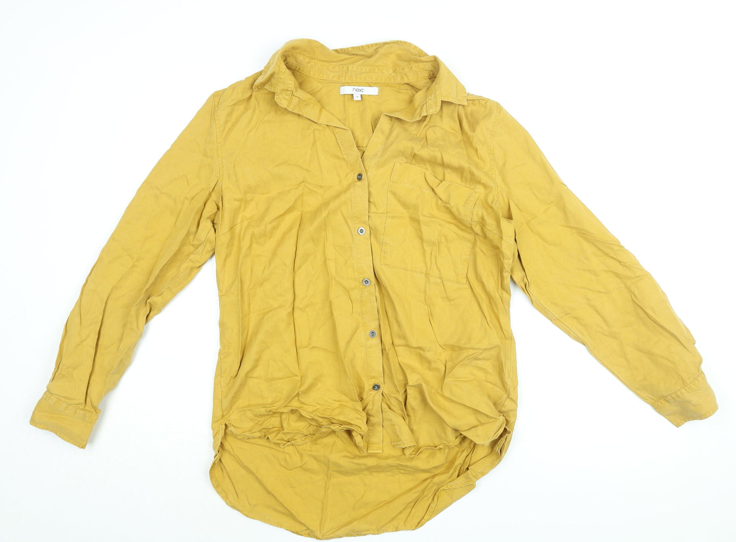NEXT Womens Yellow Lyocell Basic Button-Up Size 14 Collared