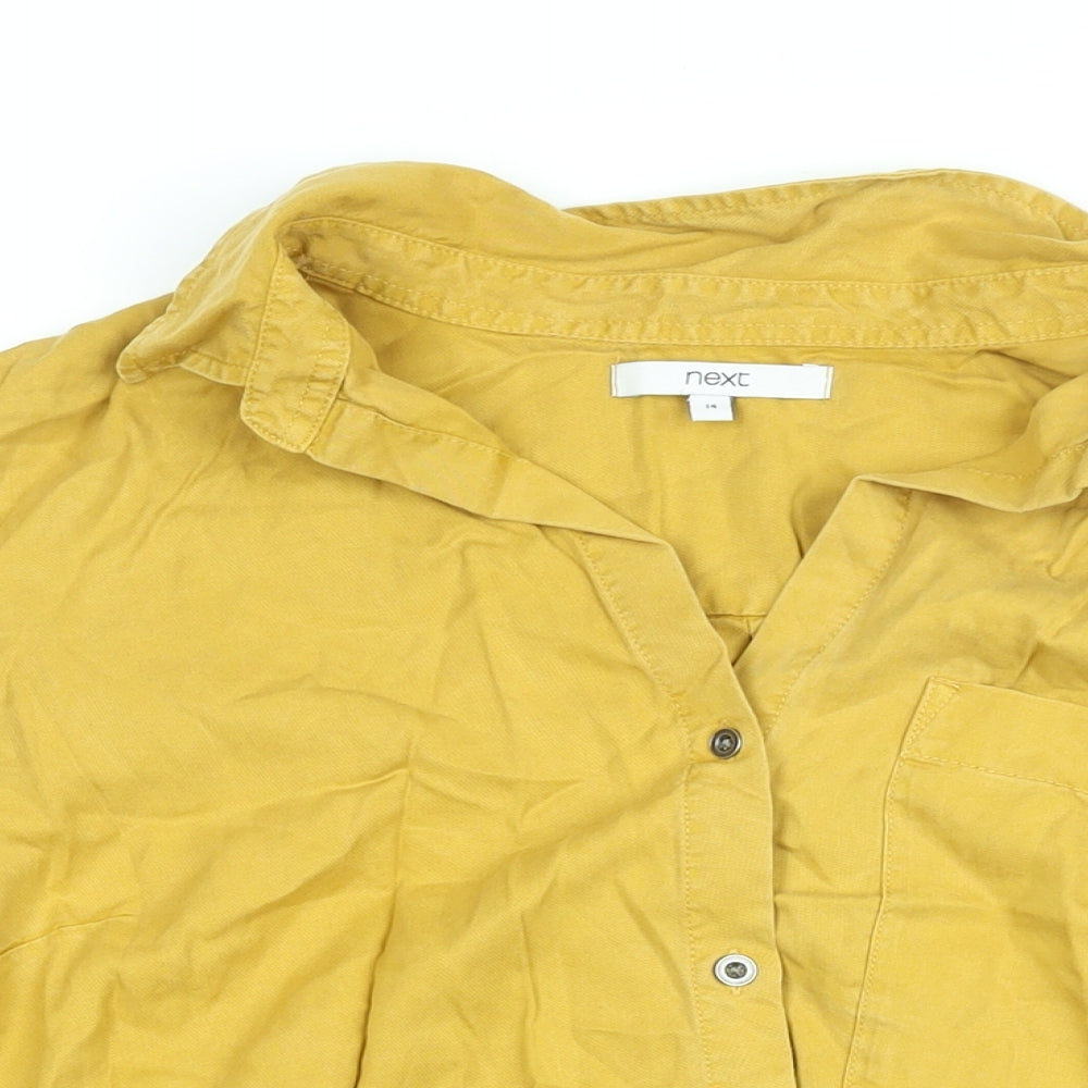 NEXT Womens Yellow Lyocell Basic Button-Up Size 14 Collared