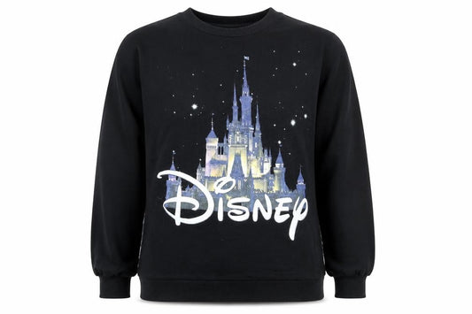 Disney Womens Black Cotton Pullover Sweatshirt Size 10 Pullover - Mesh Sleeves, Disney Castle