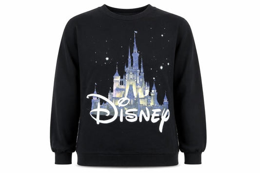 Disney Womens Black Cotton Pullover Sweatshirt Size 10 Pullover - Mesh Sleeves, Disney Castle