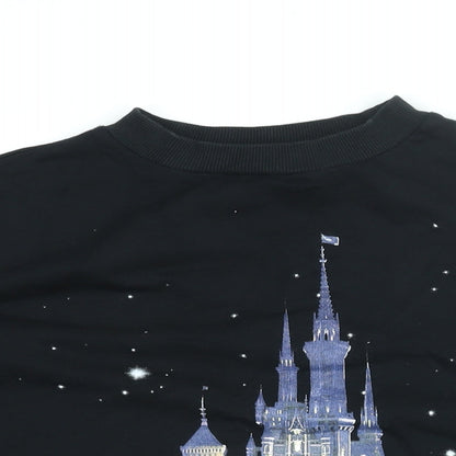 Disney Womens Black Cotton Pullover Sweatshirt Size 10 Pullover - Mesh Sleeves, Disney Castle