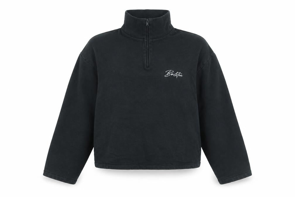 Bo+Tee Womens Black Cotton Pullover Sweatshirt Size XS Zip