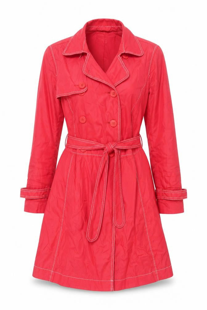 Monsoon Womens Red Trench Coat Coat Size 14 Button - Belted