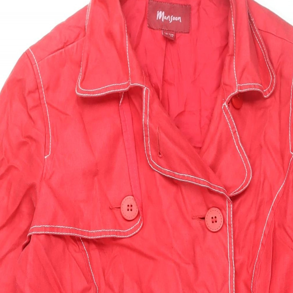 Monsoon Womens Red Trench Coat Coat Size 14 Button - Belted