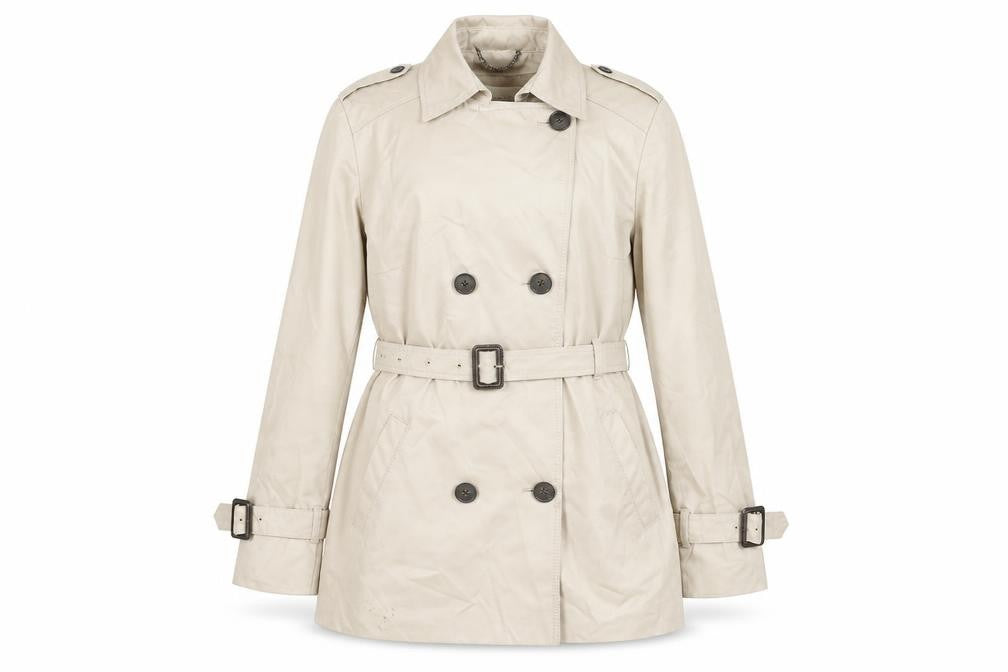 Stockholm Womens Beige Trench Coat Coat Size 12 Button - Belted
