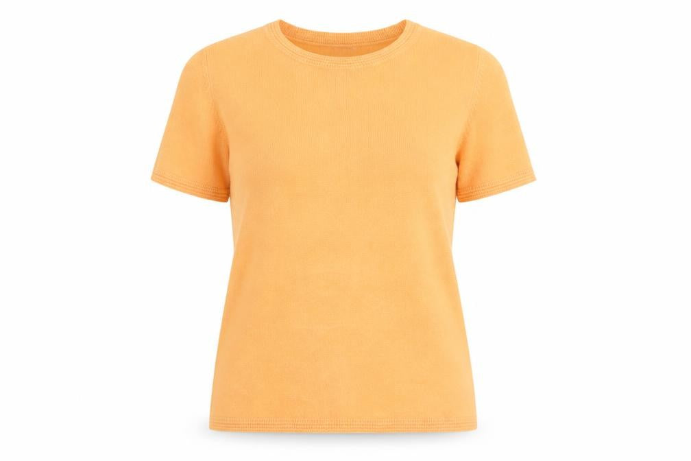 Marks & Spencer Womens Orange Acrylic Basic T-Shirt Size 14 Round Neck