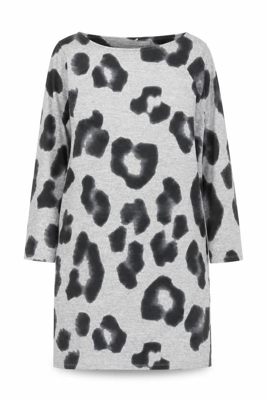Claudia C Womens Grey Animal Print Polyester Shift Size 18 Boat Neck