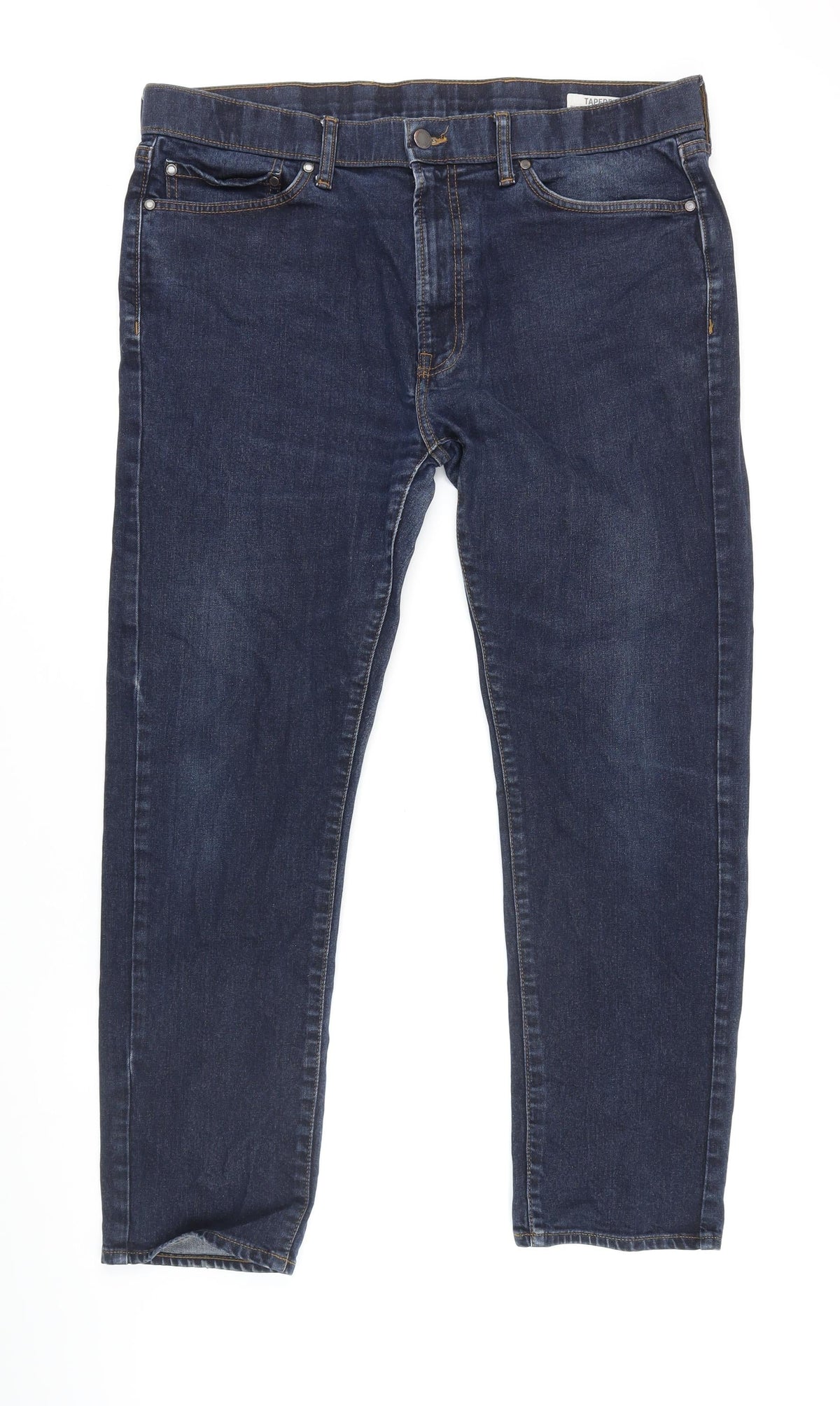 Marks & Spencer Womens Blue Cotton Tapered Jeans Size 36 in L27 in Regular Zip