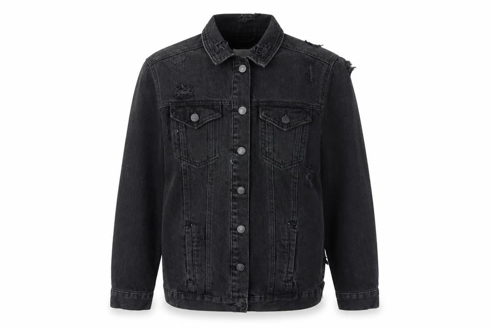 New Look Womens Black Jacket Size 8 Button - Distressed look