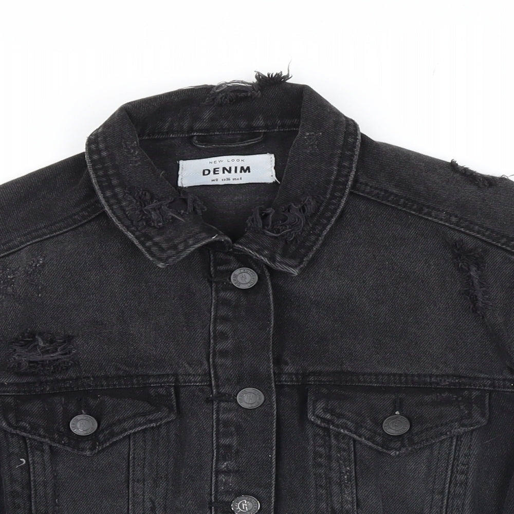 New Look Womens Black Jacket Size 8 Button - Distressed look
