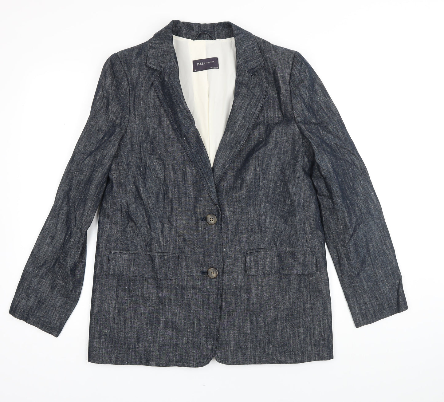 M&S Womens Blue Jacket Blazer Size 10 Button