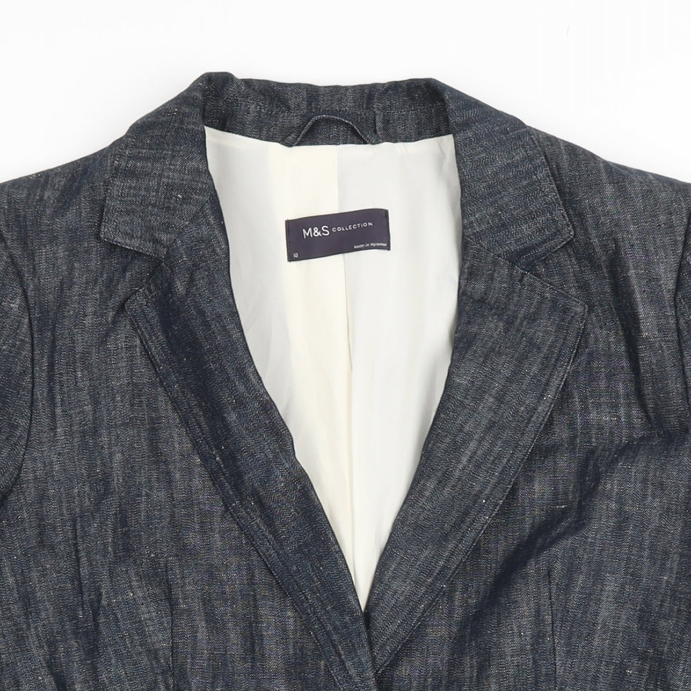 M&S Womens Blue Jacket Blazer Size 10 Button