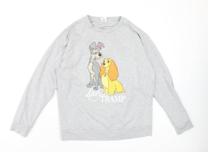 Preloved Disney Womens Grey Cotton Pullover Sweatshirt Size 14 Pullover - Lady and the Tramp - Front