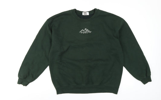 Bobbins Broider Womens Green Cotton Pullover Sweatshirt Size L Pullover
