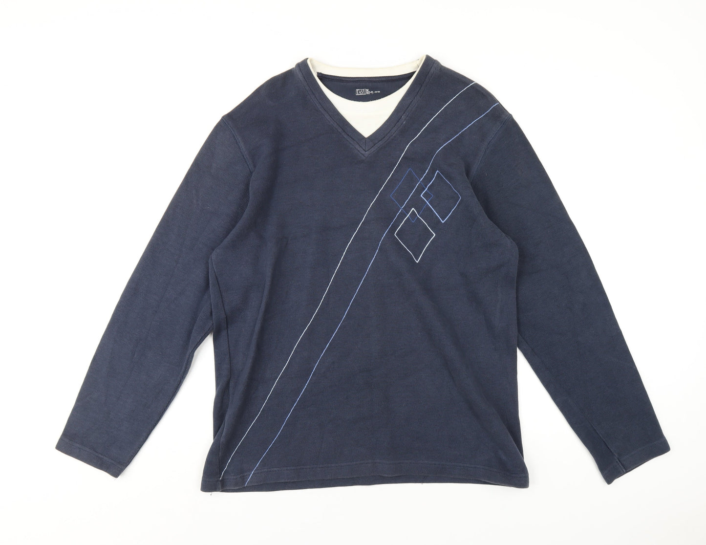 Easy Mens Blue Cotton Pullover Sweatshirt Size M