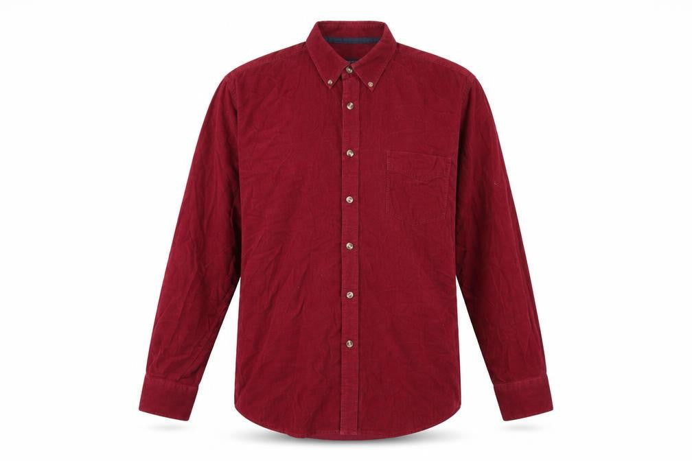 Peter Gribby Mens Red Polyester Button-Up Size L Collared Button