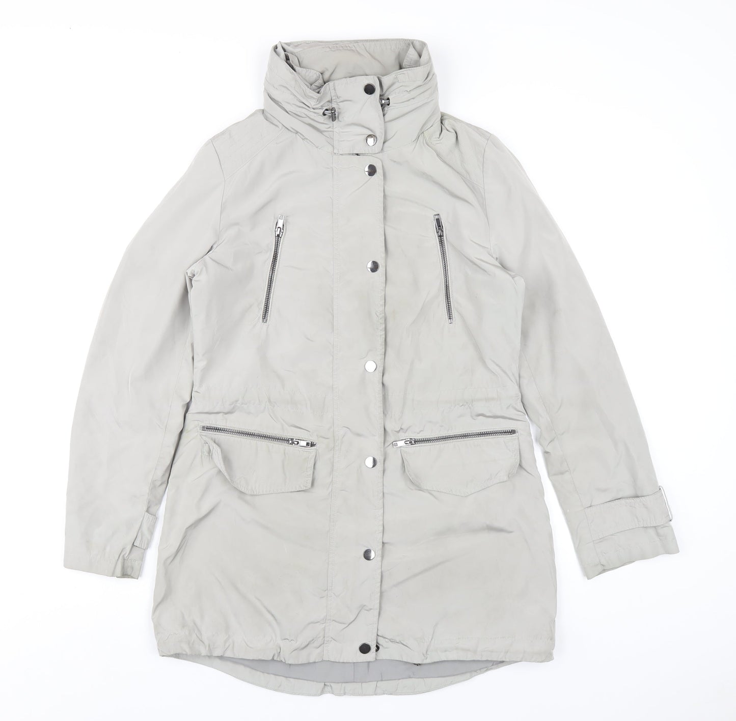 Monsoon Womens Grey Rain Coat Coat Size 8 Zip