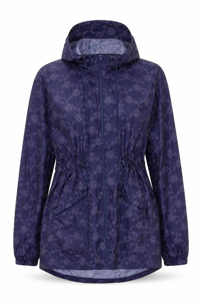 Pebble Bay Womens Blue Geometric Rain Coat Jacket Size L Zip