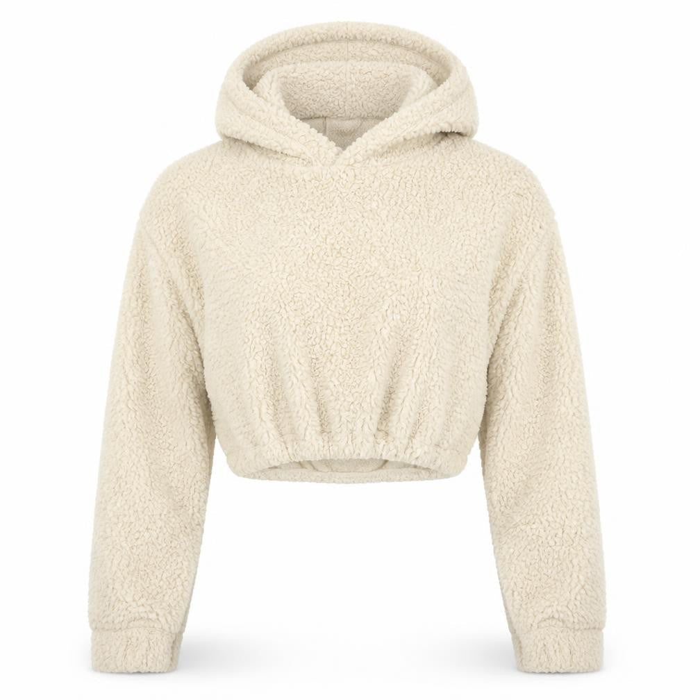 PRETTYLITTLETHING Womens Beige Polyester Pullover Hoodie Size S Pullover - Teddy Fleece Cropped